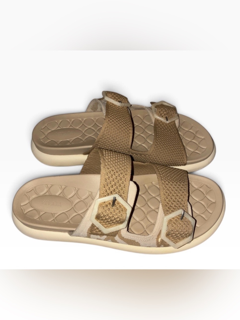 Vivaia Isadora AdaptAll Soft Footbed Sandals beige knit strap Sz 40 (9.5 - 10)